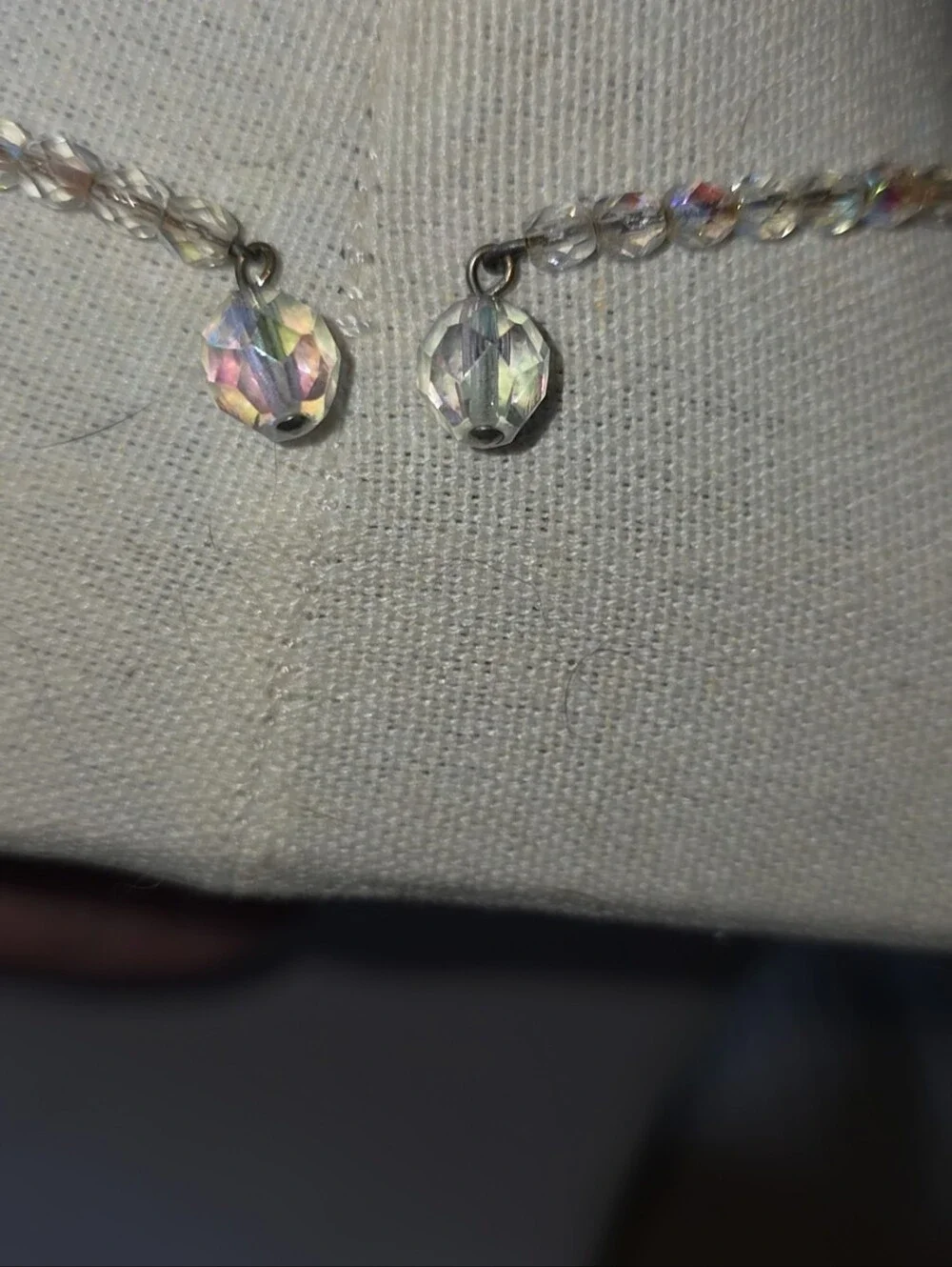 Vtg Aurora Borealis Faceted Glass Crystal Single Strand Necklace AB Choker
